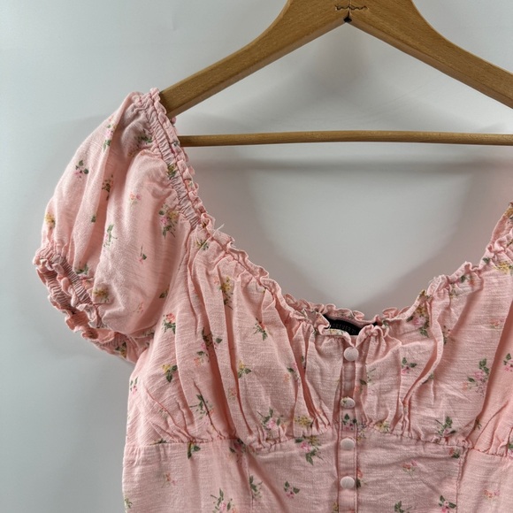 Forever 21 Light Pink Floral Corset Top with Puffed Sleeves Size Medium - Picture 2 of 7